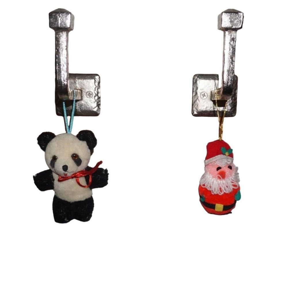 Vintage Christmas Ornaments Panda Bear Santa Plush Toy Soft Lot Of 2